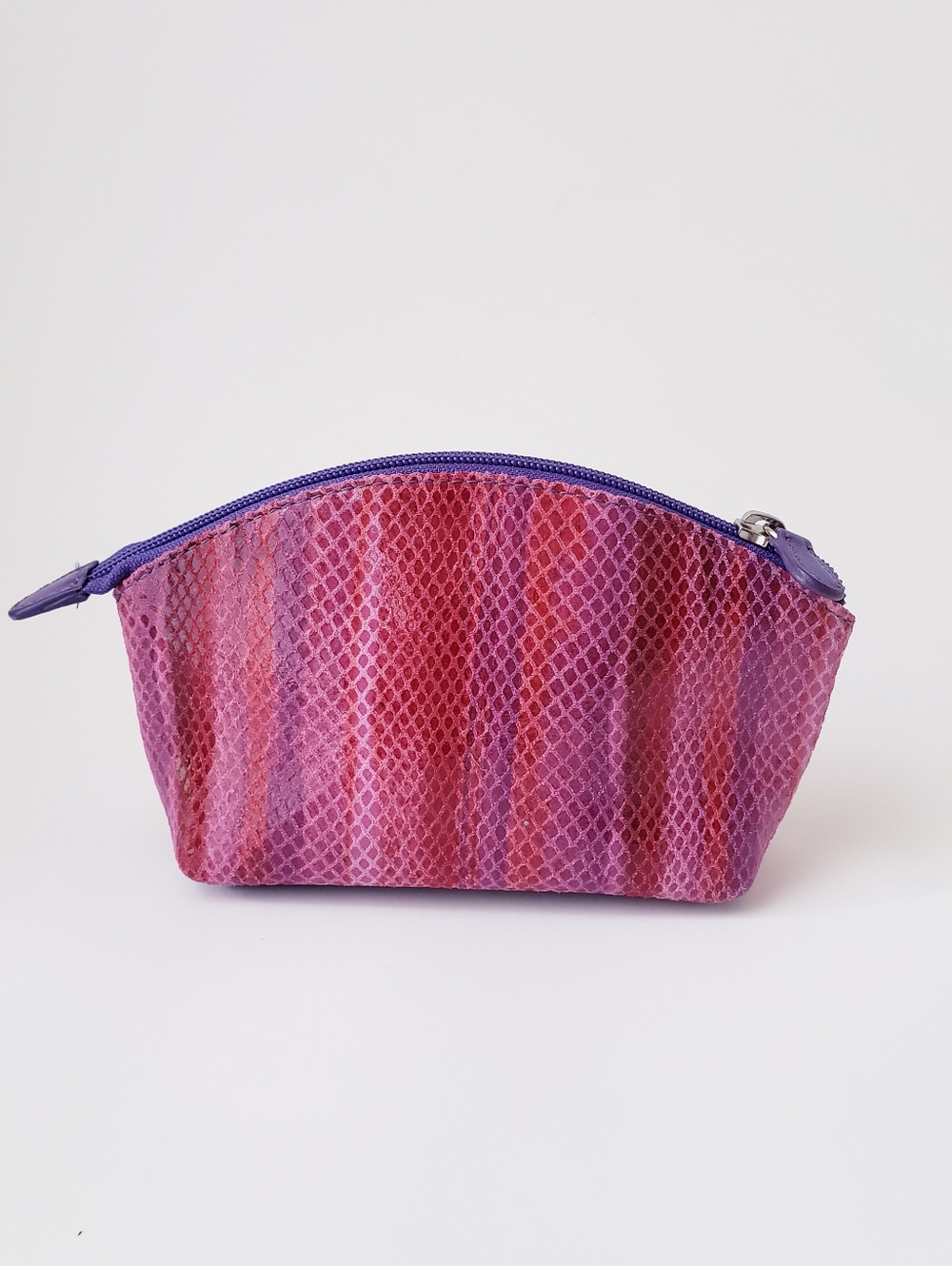 Vintage Pink And Purple Leather Snakeskin Print Cosmetic Bag